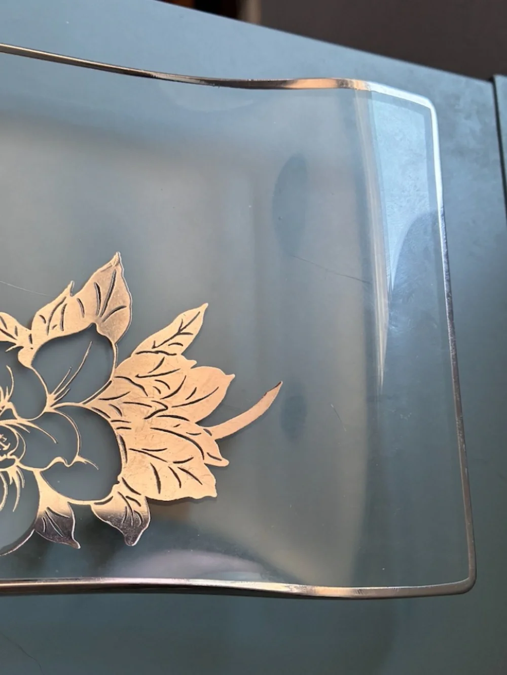 Rockwell Silver Co. Sterling Overlay Roses Dish